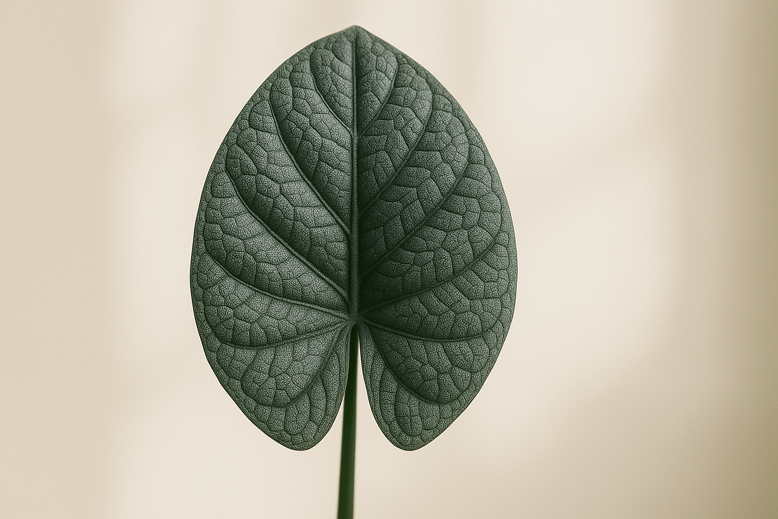 Detailed close-up of a textured Alocasia Maharani leaf, illustrating key aspects of alocasia maharani care.