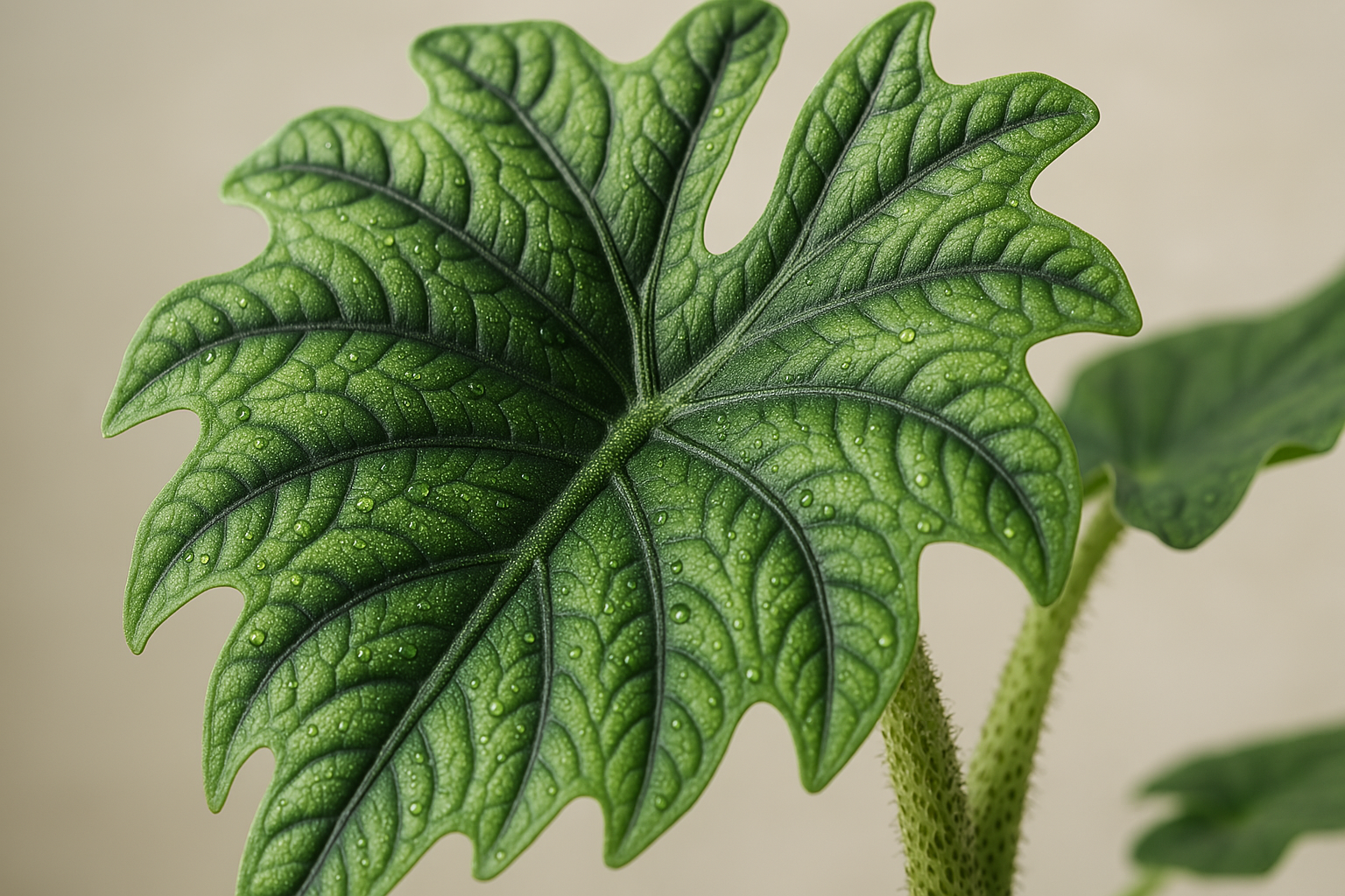 Healthy Alocasia Jacklyn leaf close-up highlighting unique texture, demonstrating proper alocasia jacklyn care.