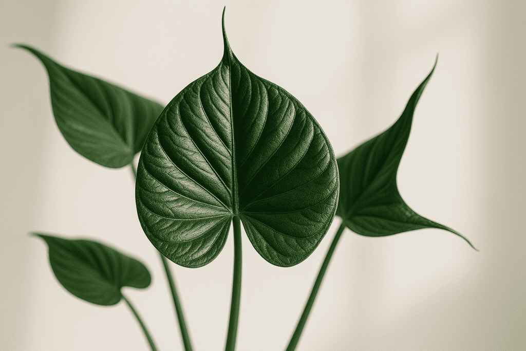 Close-up of a vibrant Alocasia Stingray plant showcasing its unique leaves, a result of good alocasia stingray care.