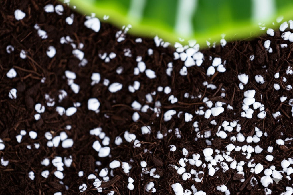 Close-up showing airy perlite alocasia soil mix with white granules.