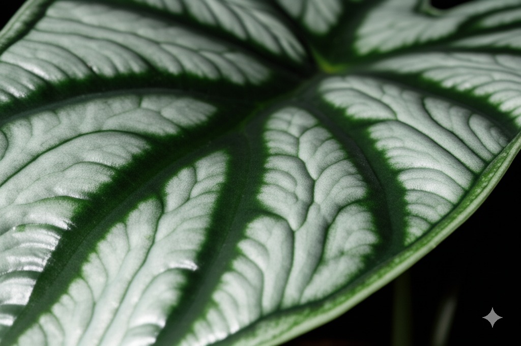 Healthy Alocasia Nebula leaf showing detailed texture and veins, illustrating key alocasia nebula care requirements.