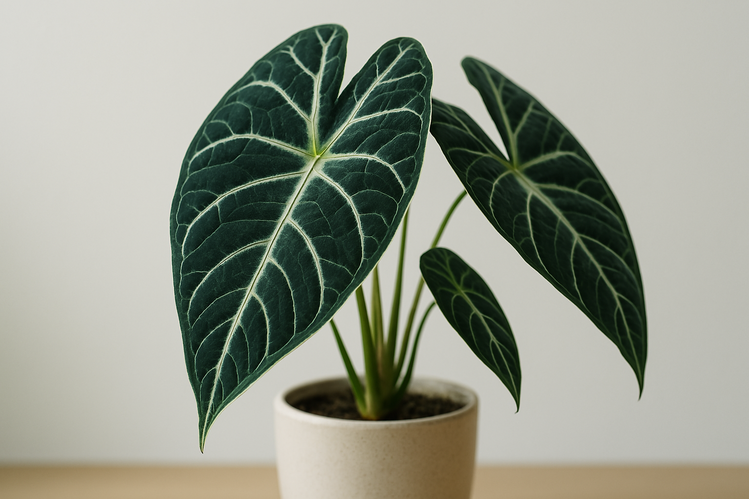 Healthy Alocasia Polly plant with vibrant leaves, showcasing successful alocasia polly care.