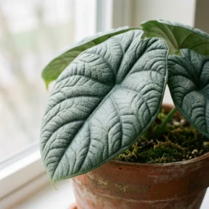 Alocasia Rugosa melo leaf texture resembling rough rhino skin